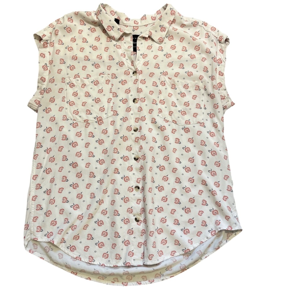 Jachs Girlfriend NY‎ Floral Print Button Down Sleeveless Shirt Top Womens M